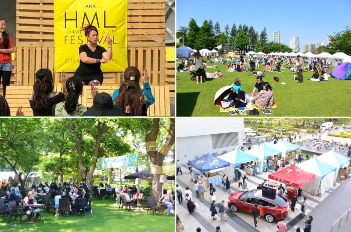 ▲野外の芝生広場周辺では、フラ、ヨガなどのワークショップの開催、ハワイアンショップをはじめ、カフェ「Aloha Garden」もオープン